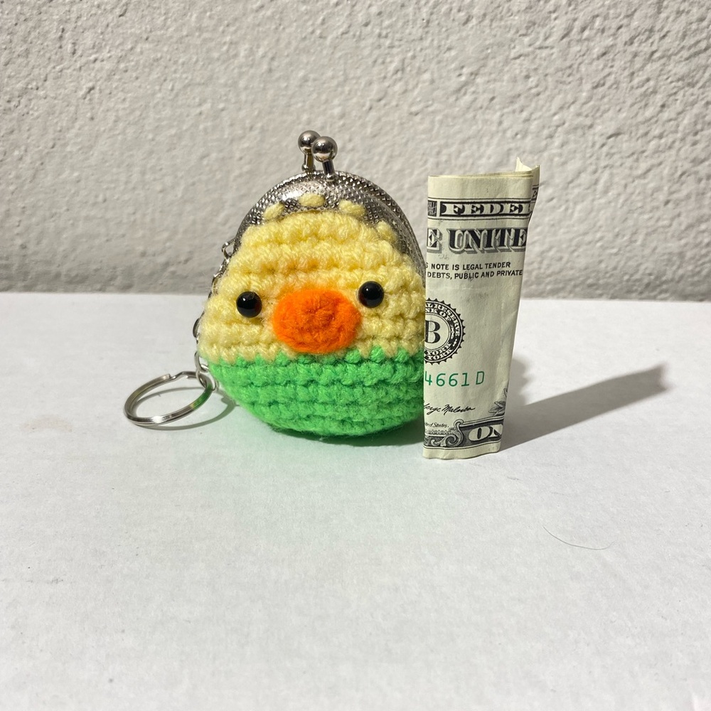 Handcrafted Green and Yellow Bird mini coin purse